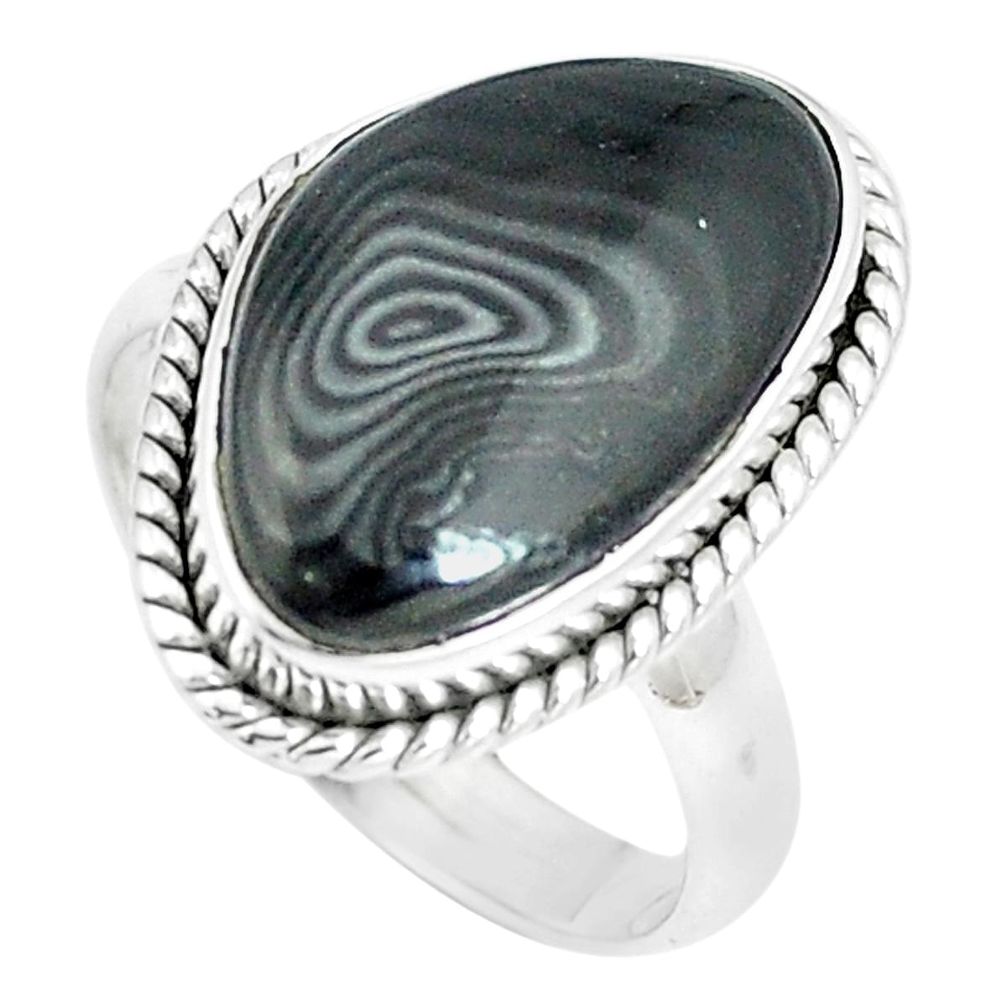 10.81cts natural black psilomelane 925 silver solitaire ring size 8 m93070