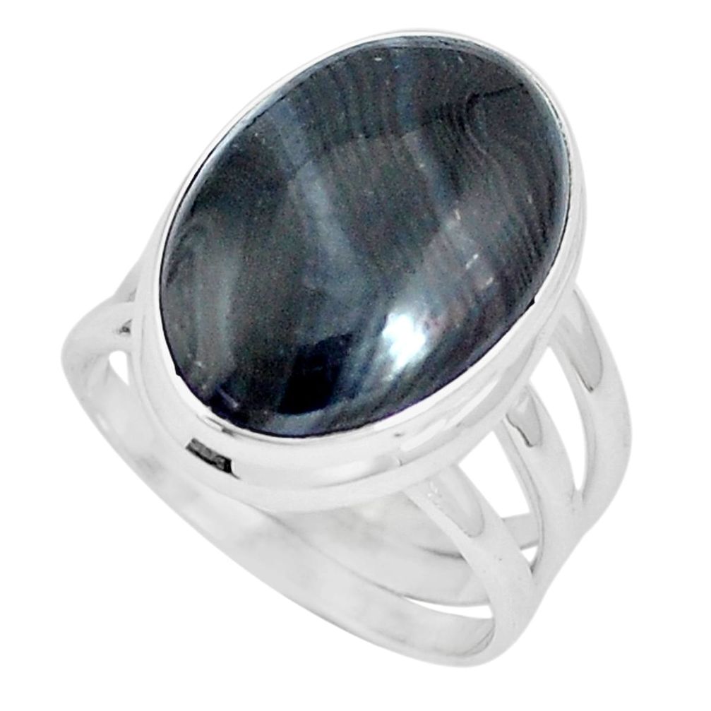 11.95cts natural black psilomelane 925 silver solitaire ring size 7 m93072