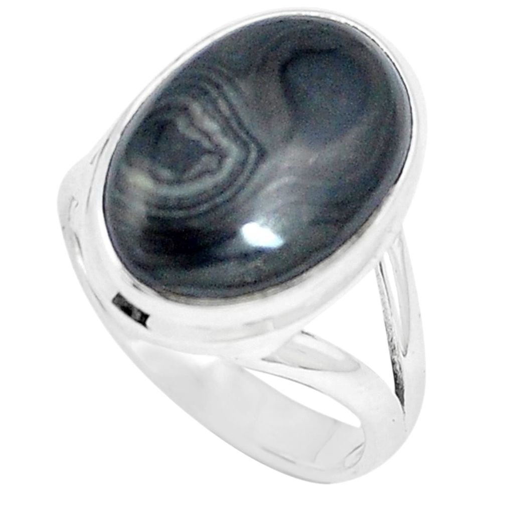 10.24cts natural black psilomelane 925 silver solitaire ring size 7 m93074