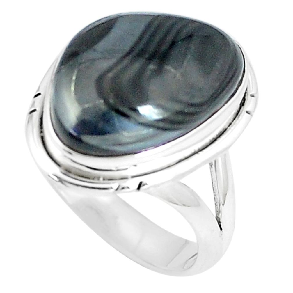 10.59cts natural black psilomelane 925 silver solitaire ring size 6.5 m93077