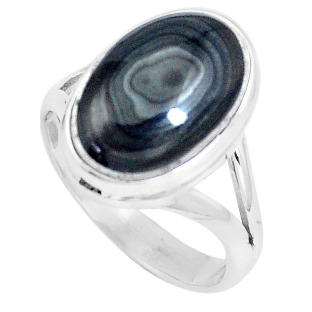 9.86cts natural black psilomelane 925 silver solitaire ring size 7.5 m93079