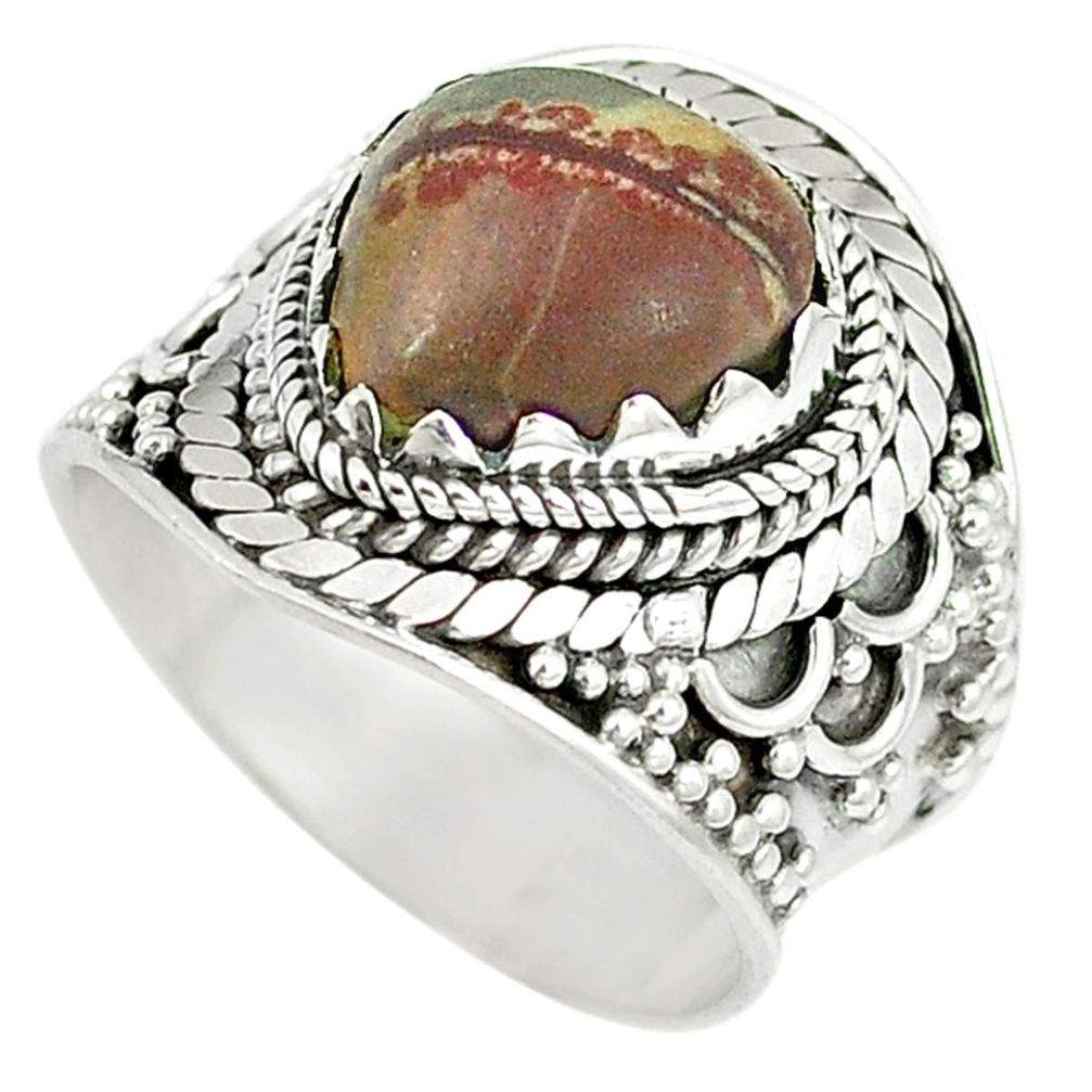 Natural grey sonoran dendritic rhyolite 925 silver ring size 8 m9311