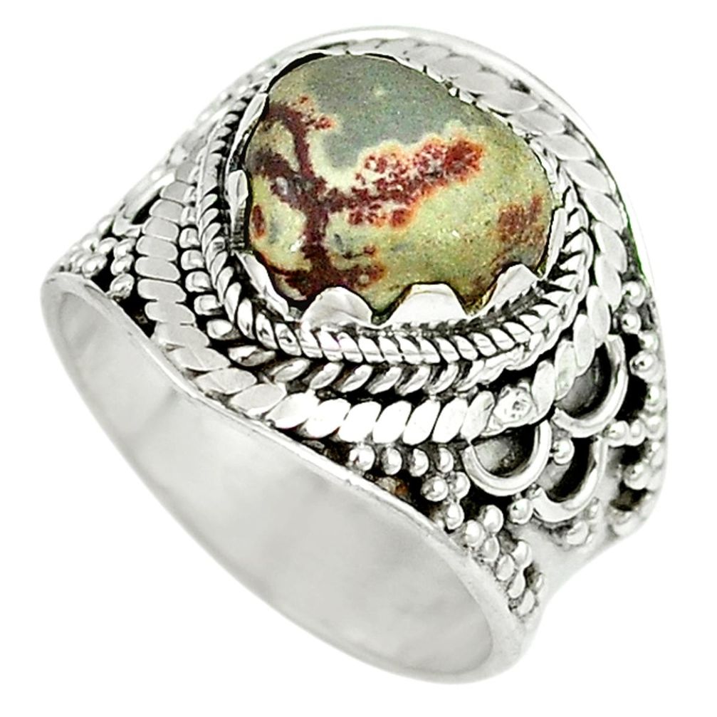 Natural grey sonoran dendritic rhyolite 925 silver ring size 8 m9312