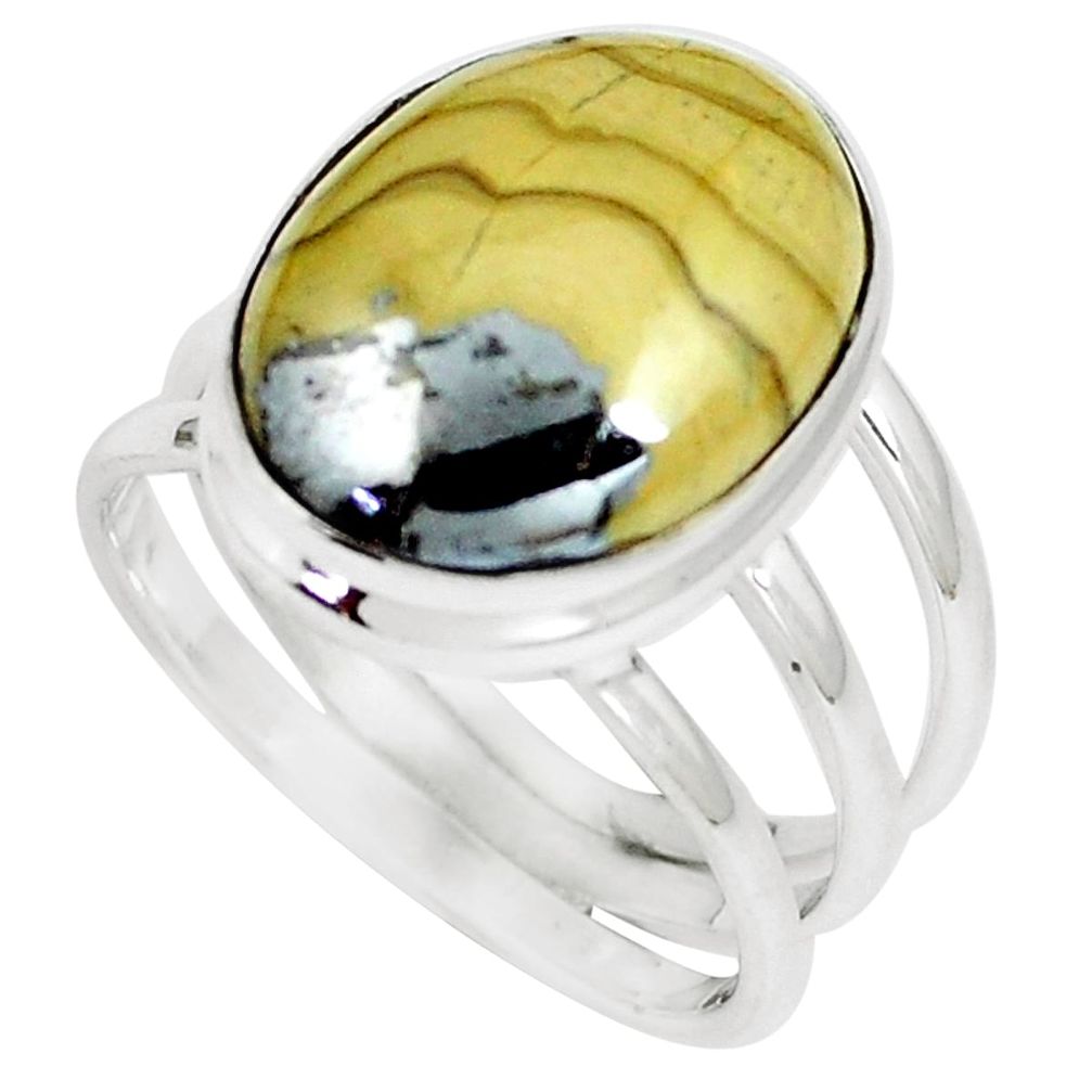13.63cts natural yellow schalenblende polen 925 silver ring size 9.5 m93195