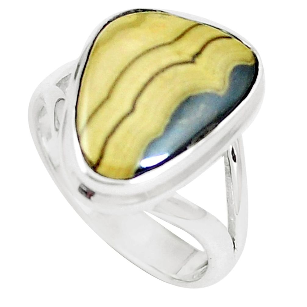 925 silver 7.03cts natural yellow schalenblende polen ring size 6.5 m93199