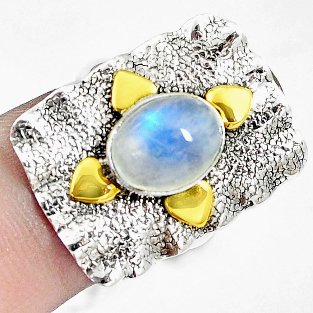 Victorian rainbow moonstone heart silver two tone solitaire ring size 7 m93337