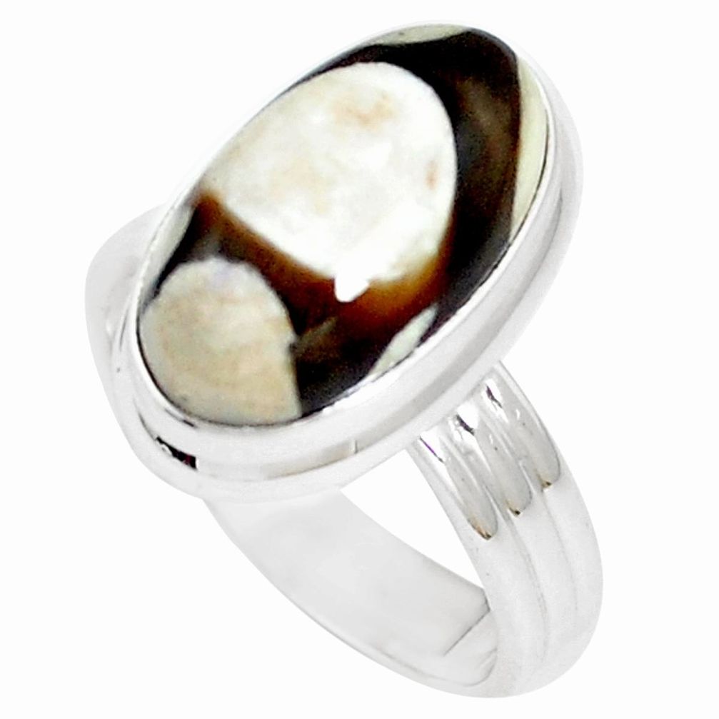 7.40cts peanut petrified wood fossil 925 silver solitaire ring size 7 m93427