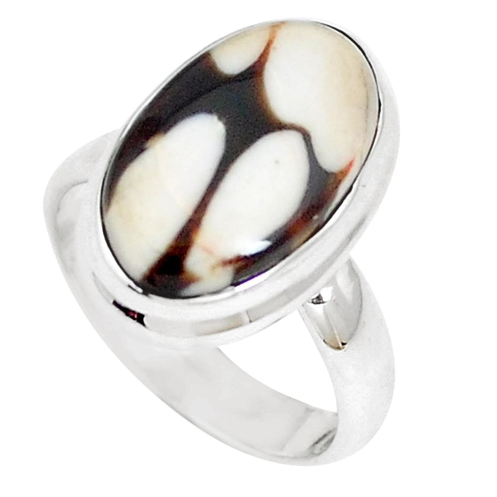 6.95cts peanut petrified wood fossil 925 silver solitaire ring size 6.5 m93428