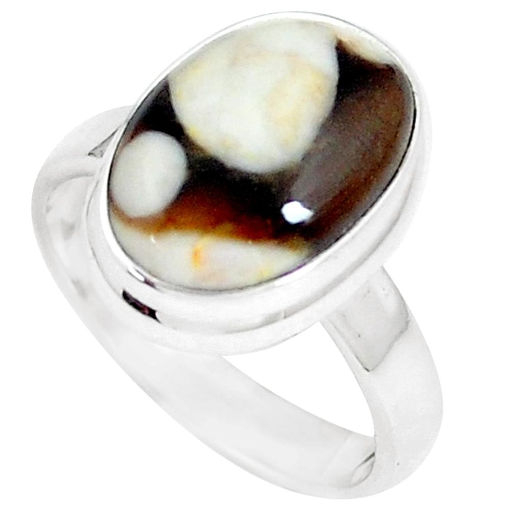 6.86cts peanut petrified wood fossil 925 silver solitaire ring size 7 m93429