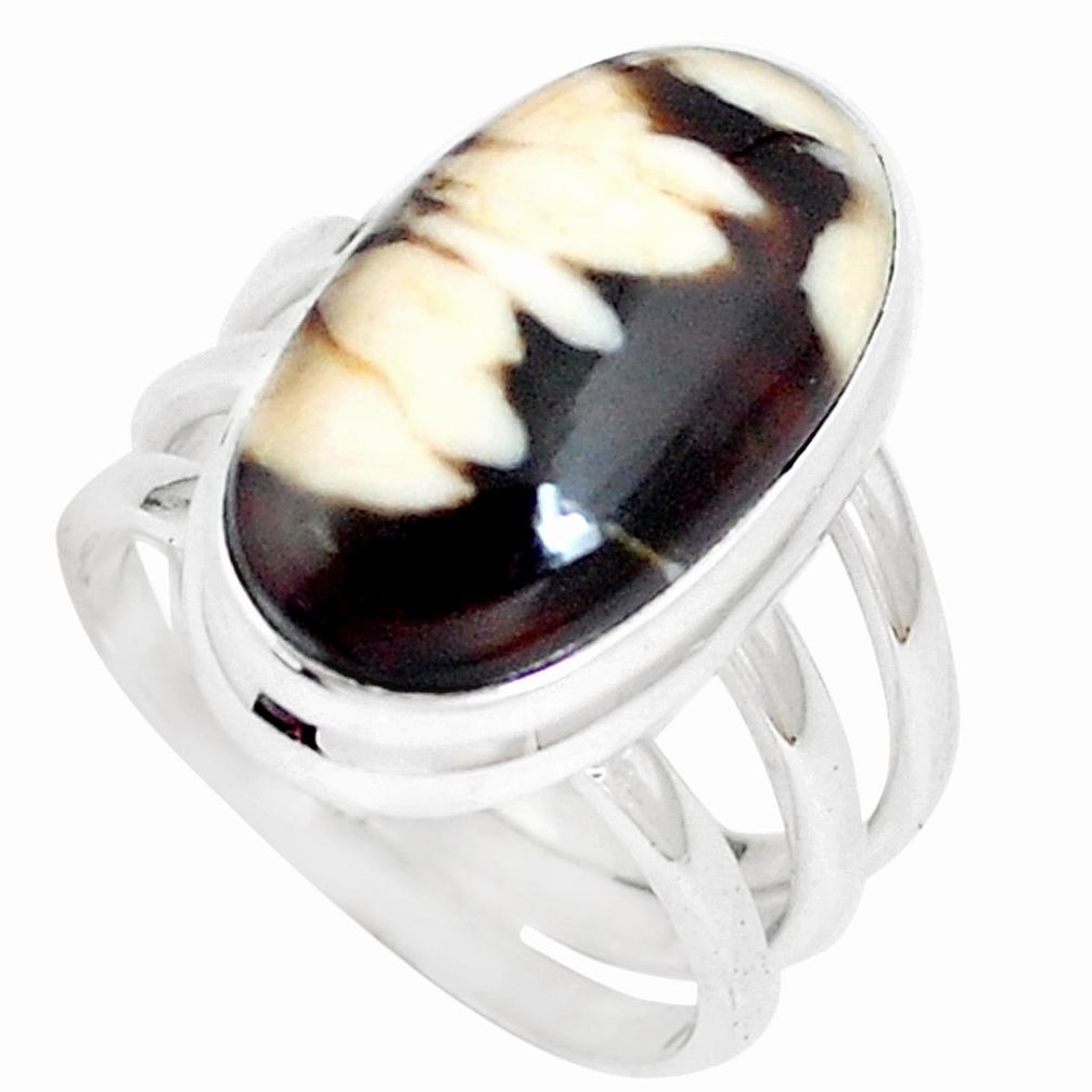 7.84cts peanut petrified wood fossil 925 silver solitaire ring size 6 m93434