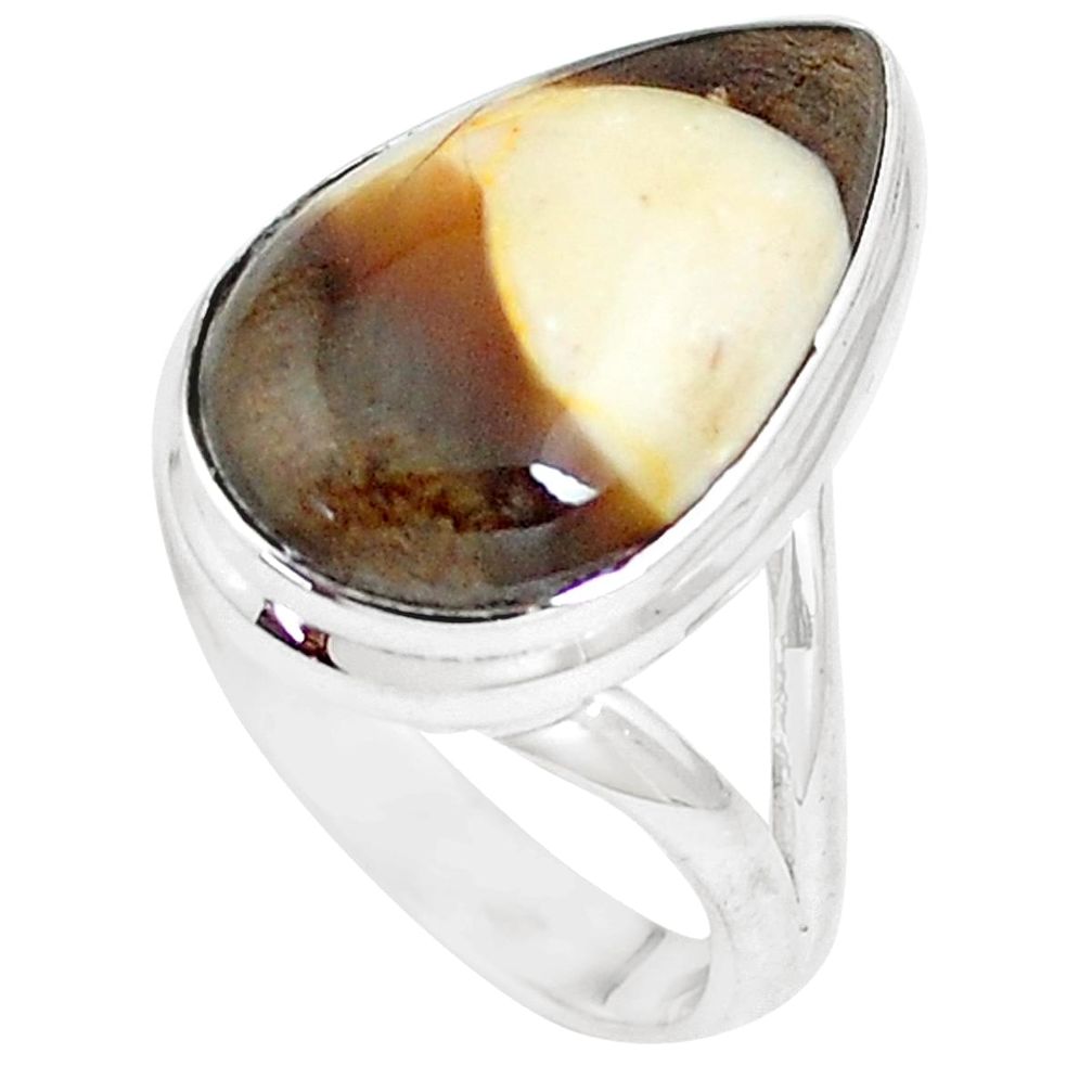 925 silver 12.83cts peanut petrified wood fossil solitaire ring size 7 m93435