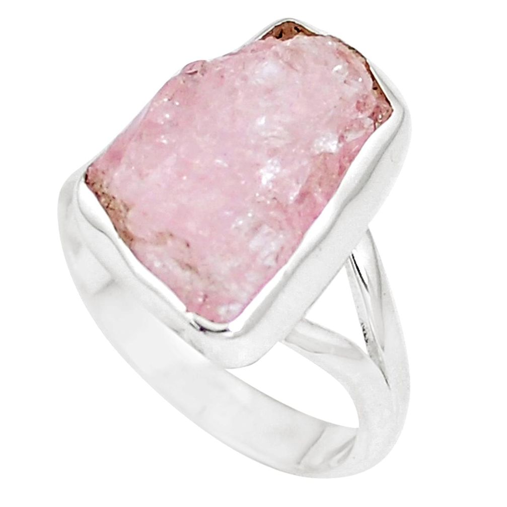 4.26gms natural pink morganite rough 925 silver solitaire ring size 7.5 m93437