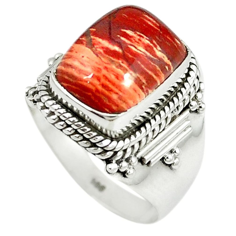 925 sterling silver natural red snakeskin jasper octagan ring size 8.5 m9364