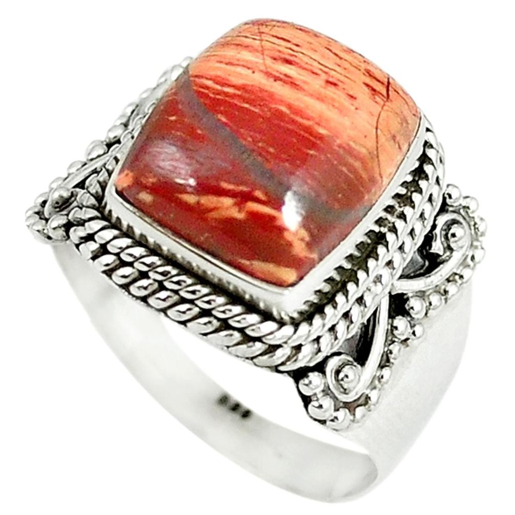 925 sterling silver natural red snakeskin jasper octagan ring size 8 m9369