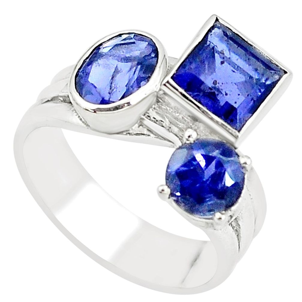 6.01cts natural blue iolite 925 sterling silver ring jewelry size 8 m94010