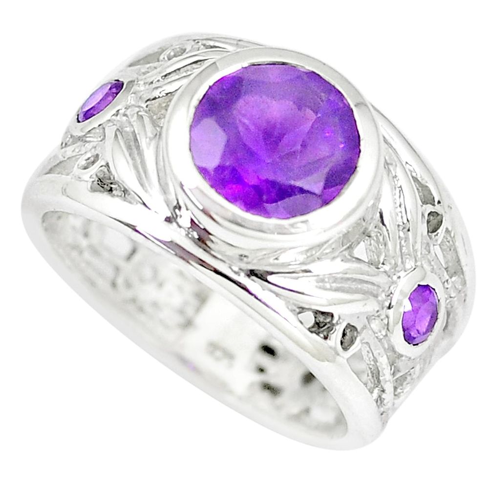 3.52cts natural purple amethyst 925 silver solitaire ring size 5.5 m94103