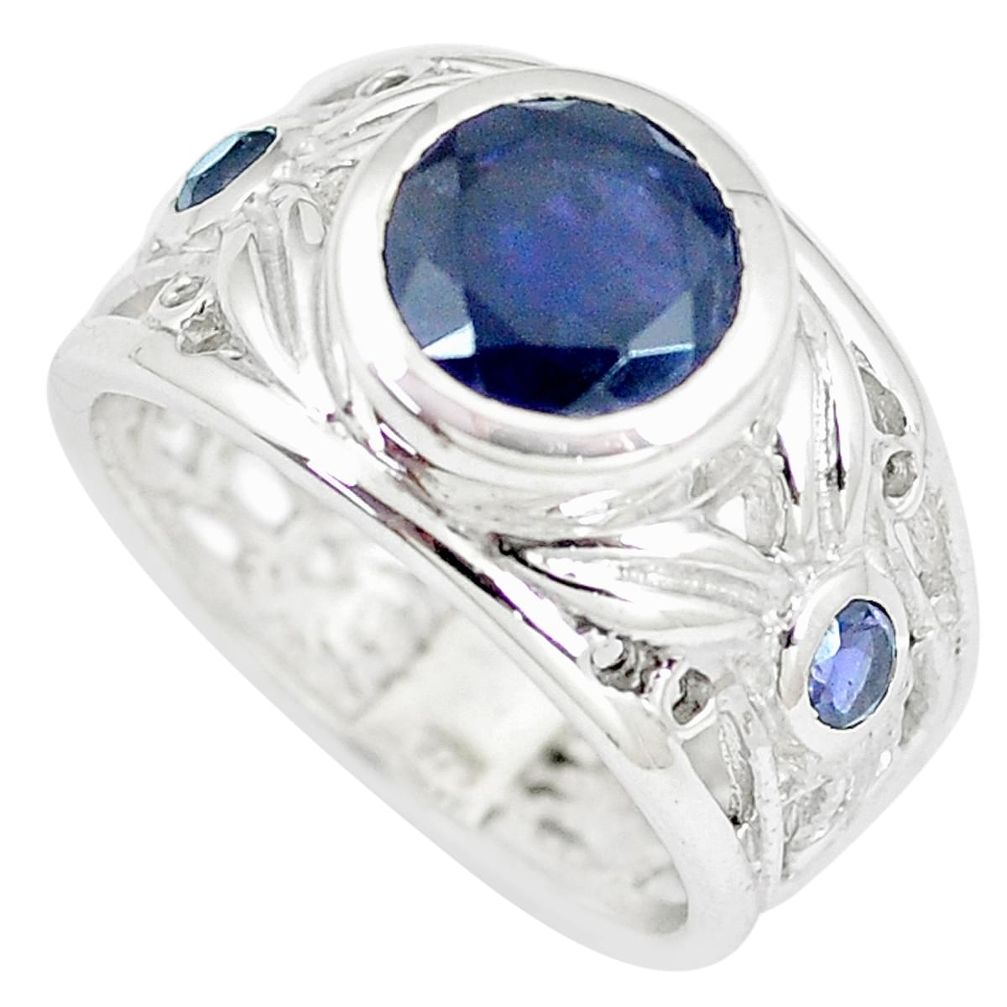 3.63cts natural blue iolite 925 sterling silver solitaire ring size 6.5 m94108