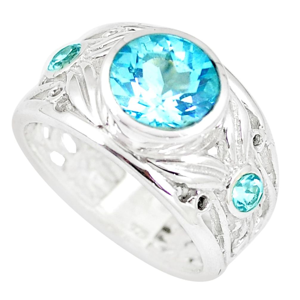 925 silver 3.94cts natural blue topaz solitaire ring jewelry size 8.5 m94118