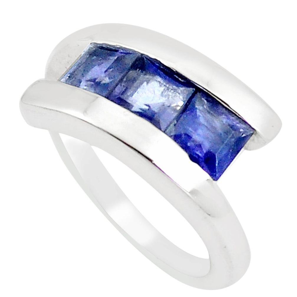 2.83cts natural blue iolite 925 sterling silver solitaire ring size 7.5 m94146