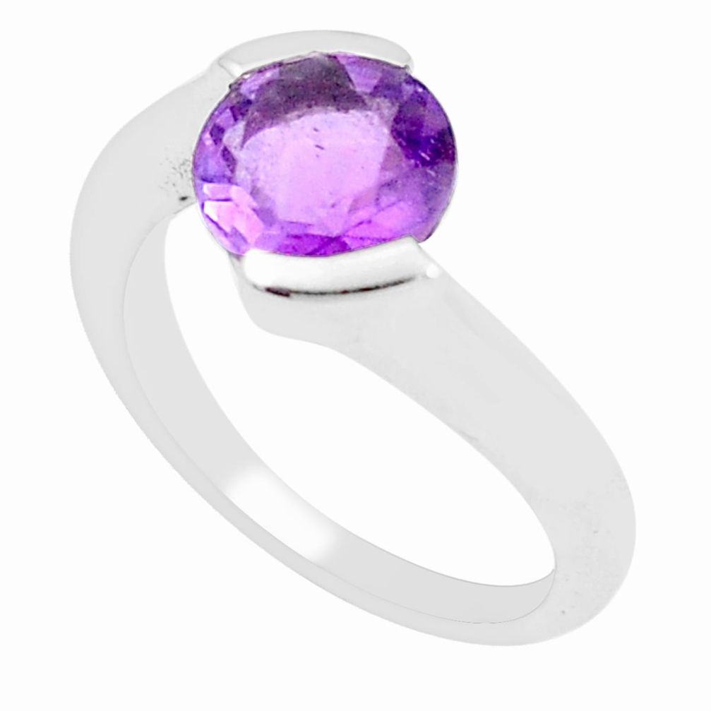 925 silver 3.10cts natural purple amethyst round solitaire ring size 6.5 m94257
