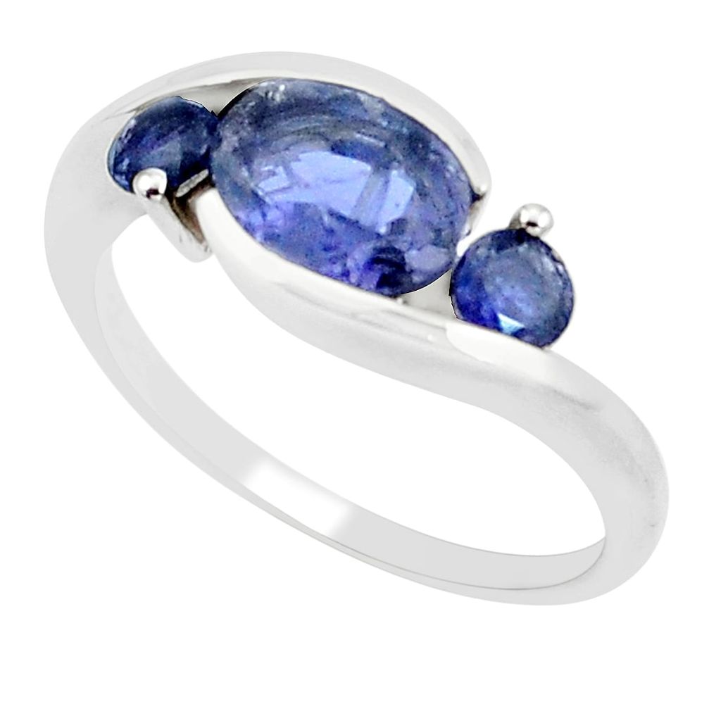 4.25cts natural blue iolite 925 sterling silver ring jewelry size 8.5 m94322