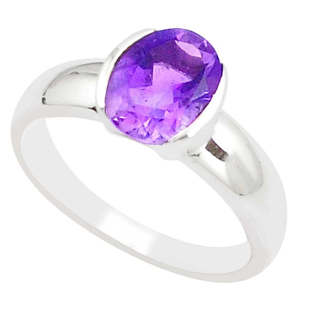 925 silver 3.08cts natural purple amethyst oval solitaire ring size 5.5 m94344