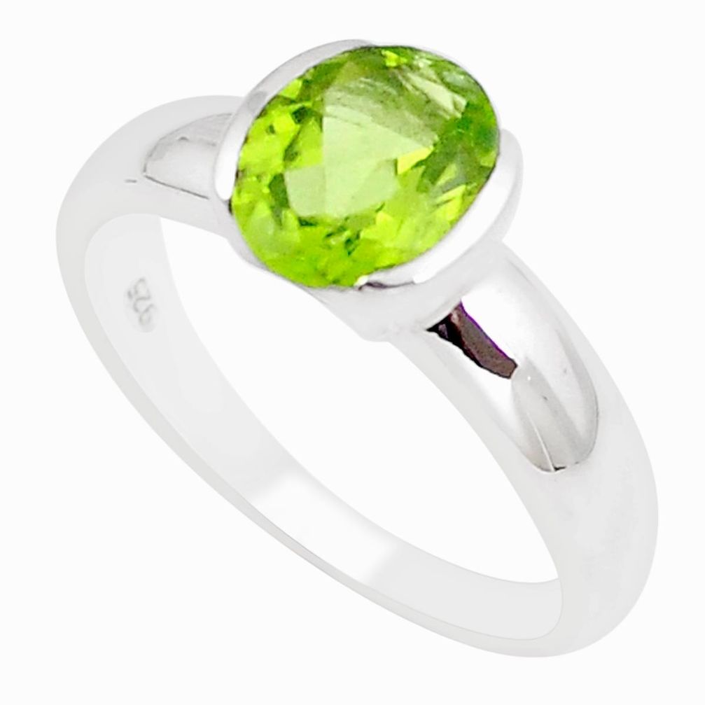 3.50cts natural green peridot 925 sterling silver solitaire ring size 7.5 m94350