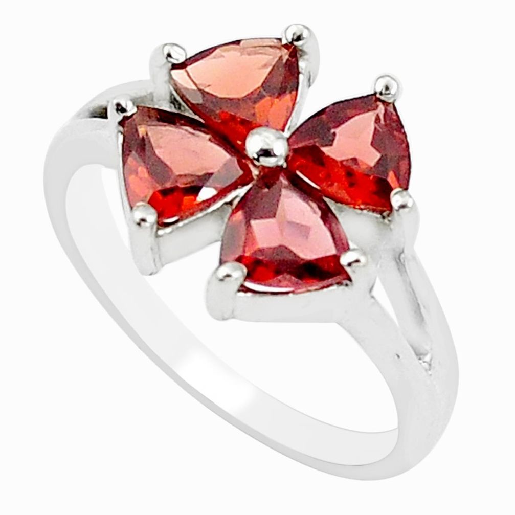 3.29cts natural red garnet 925 sterling silver trillion ring size 5.5 m94395