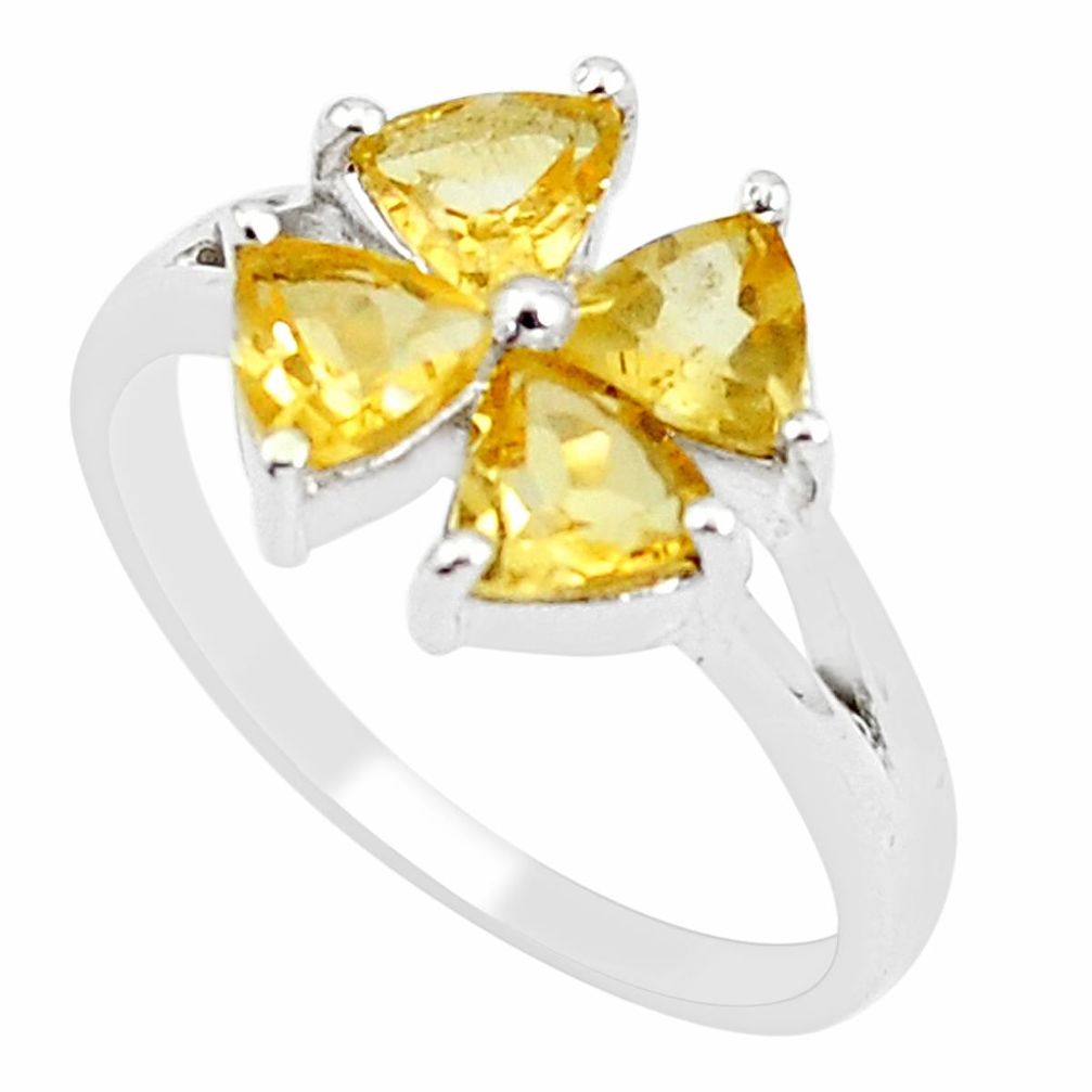 3.04cts natural yellow citrine 925 sterling silver trillion ring size 5.5 m94398