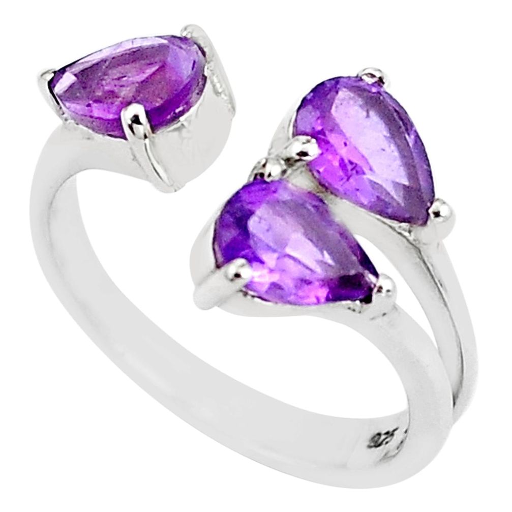 925 silver 4.18cts natural purple amethyst adjustable ring size 6.5 m94404