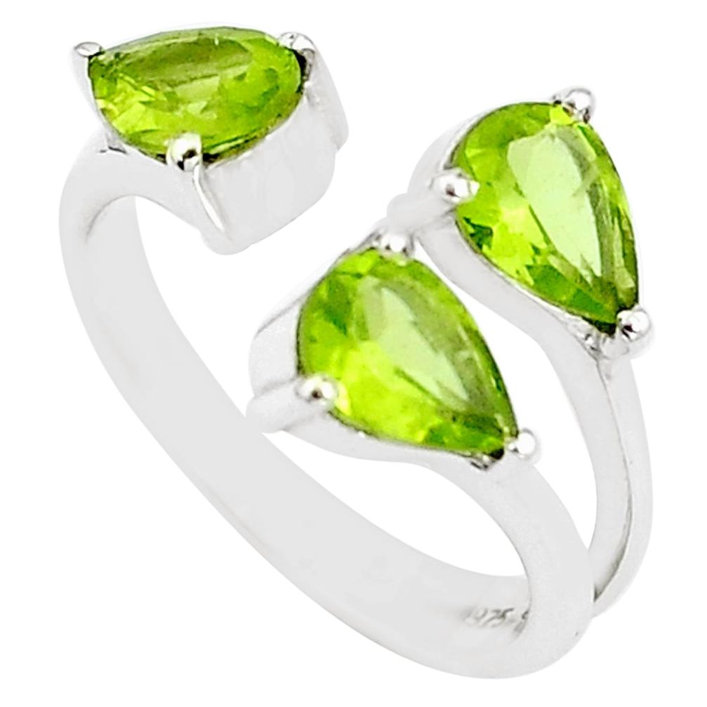4.56cts natural green peridot pear sterling silver adjustable ring size 6 m94410