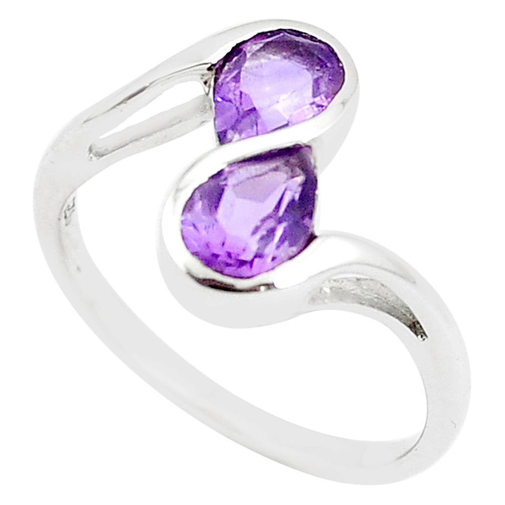 925 silver 3.17cts natural purple amethyst pear solitaire ring size 8.5 m94453