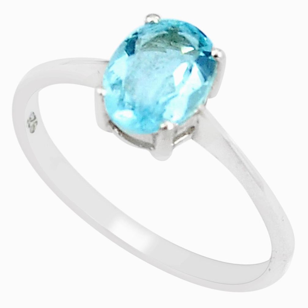 1.98cts natural blue topaz 925 sterling silver solitaire ring size 7.5 m94561