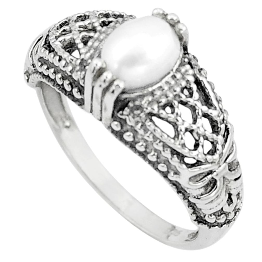 1.49cts natural white pearl 925 sterling silver solitaire ring size 8 m95186