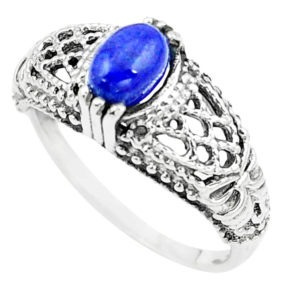 1.41cts natural blue lapis lazuli 925 silver solitaire ring size 8.5 m95203