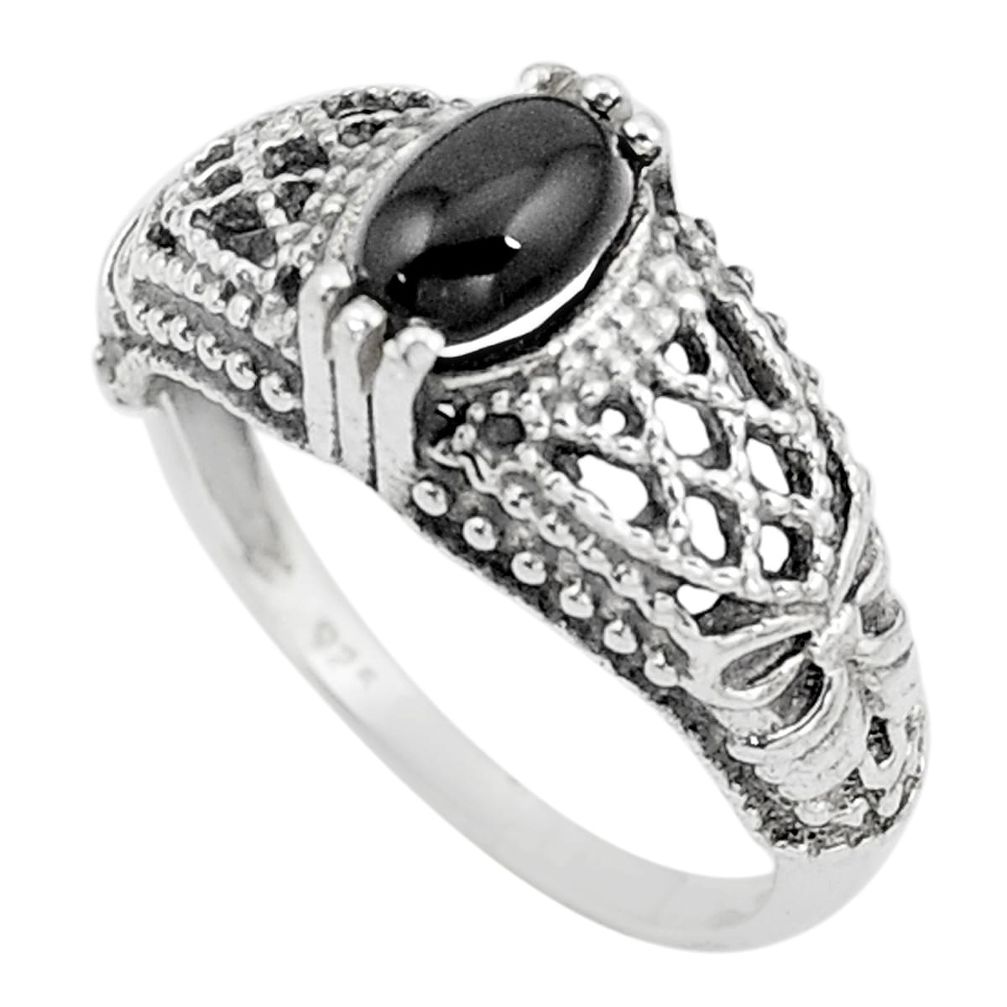 1.46cts natural black onyx 925 sterling silver solitaire ring size 7.5 m95215