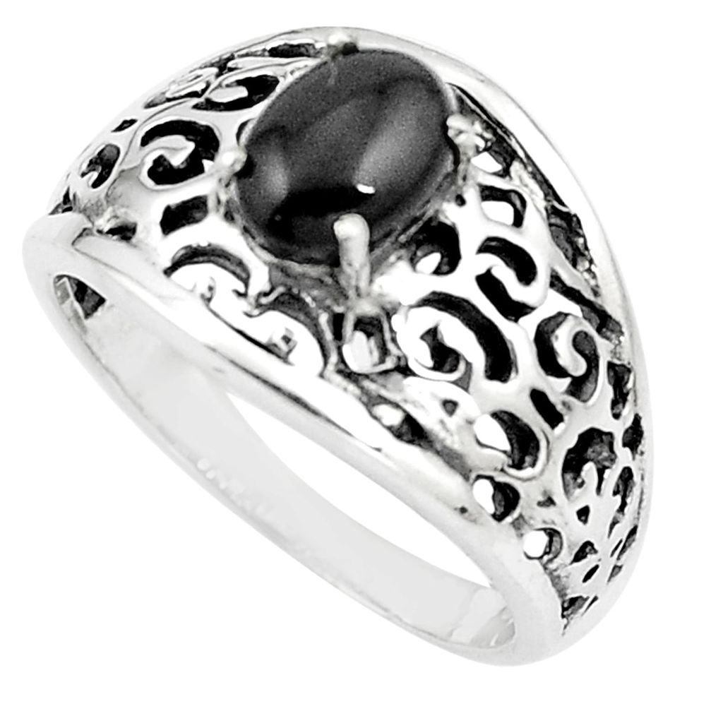 925 sterling silver 2.28cts natural black onyx oval solitaire ring size 7 m95252