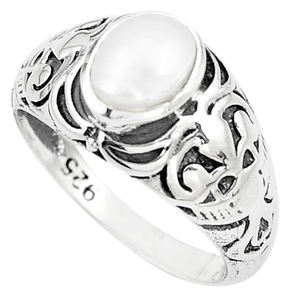 925 sterling silver 2.09cts natural white pearl solitaire ring size 8 m95258