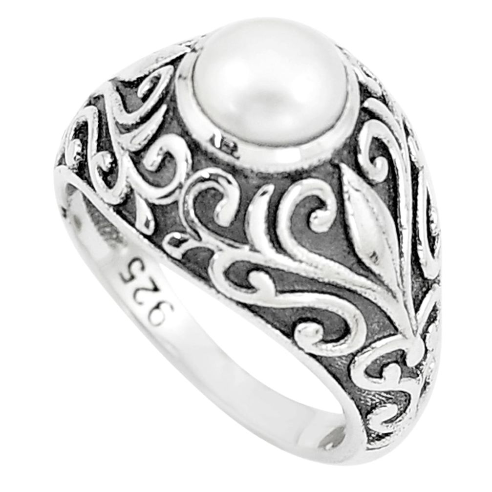 2.50cts natural white pearl 925 sterling silver solitaire ring size 7 m95285