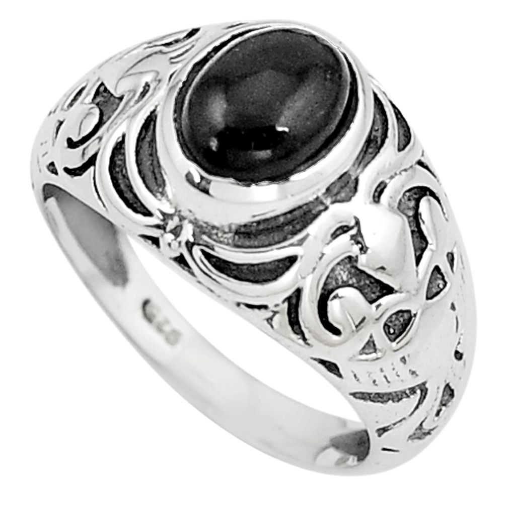 2.24cts natural black onyx 925 sterling silver solitaire ring size 6 m95292