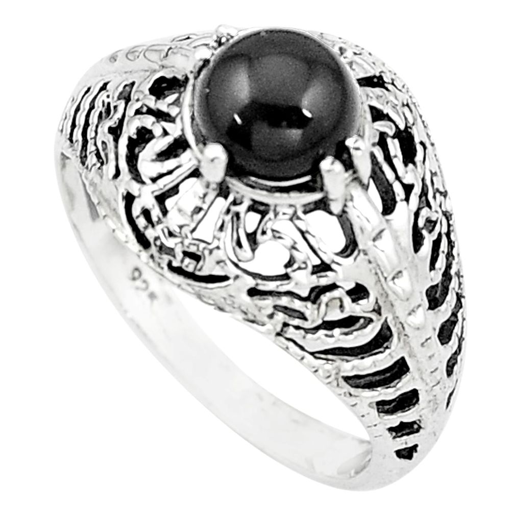 925 sterling silver 2.46cts natural black onyx solitaire ring size 8.5 m95293