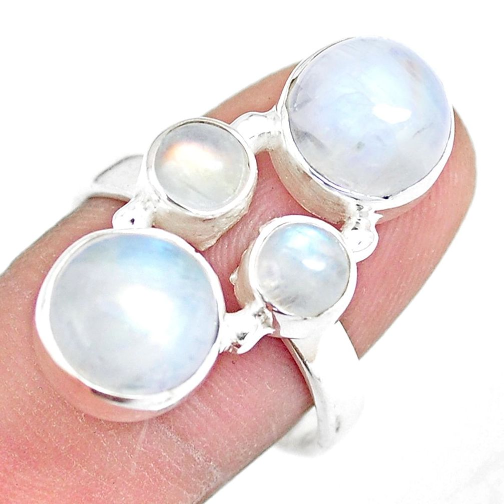 925 sterling silver 10.21cts natural rainbow moonstone round ring size 8 m95471