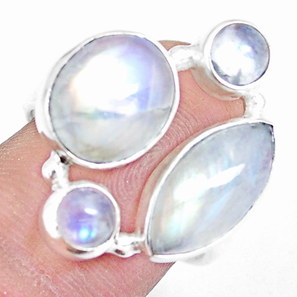 10.70cts natural rainbow moonstone 925 sterling silver ring size 8 m95497