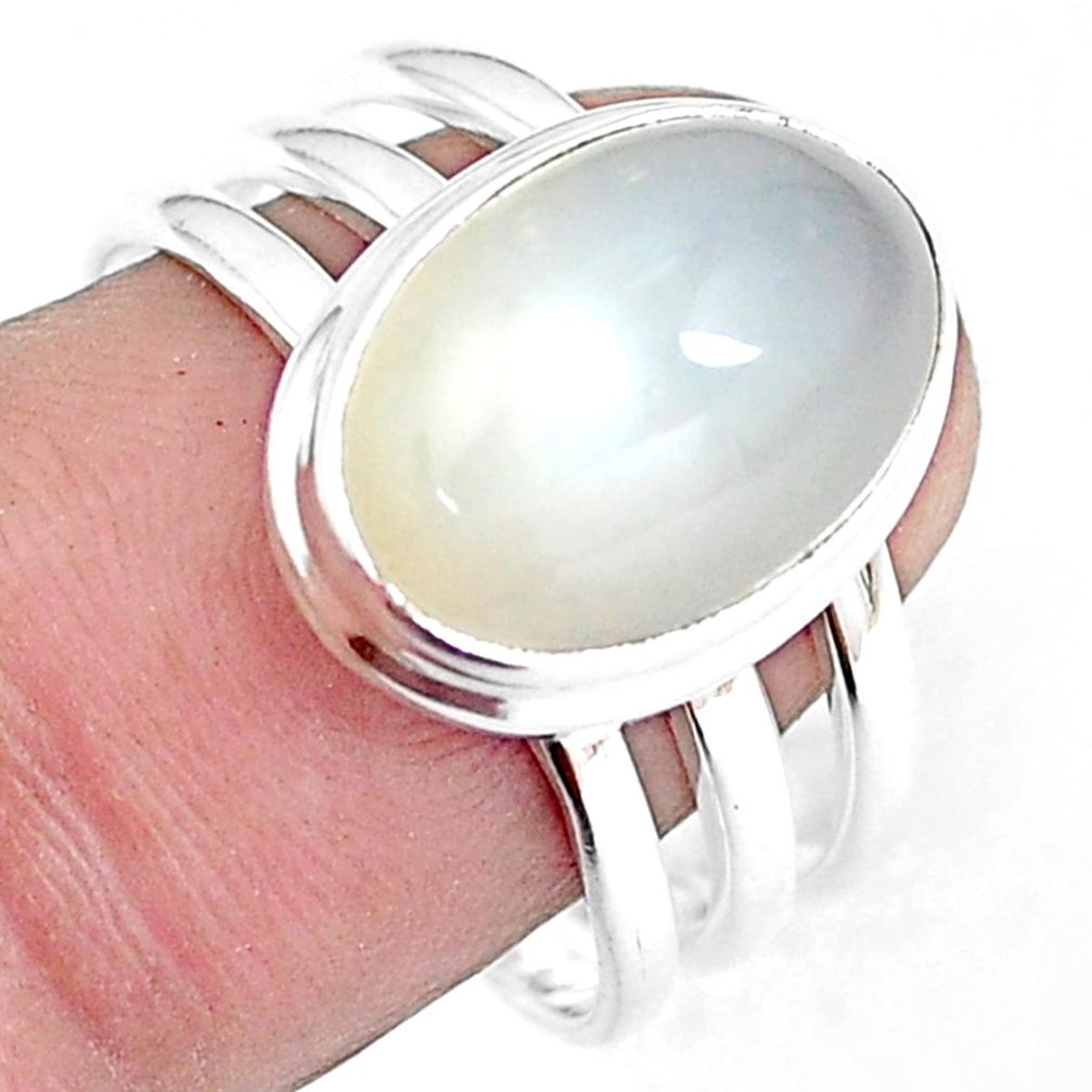 7.24cts natural white moonstone 925 silver solitaire ring jewelry size 9 m95626