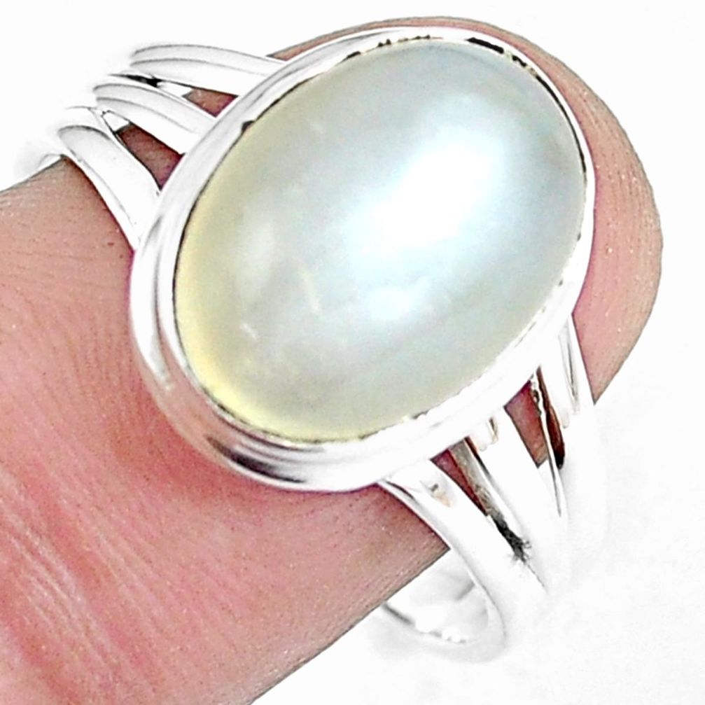 6.31cts natural white moonstone 925 silver solitaire ring size 9.5 m95628