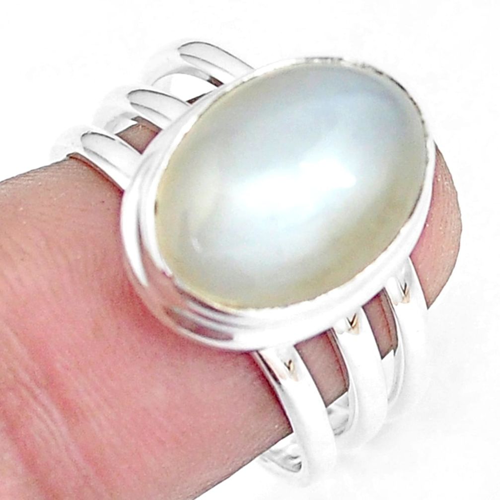 6.83cts natural white moonstone 925 silver solitaire ring size 7.5 m95630
