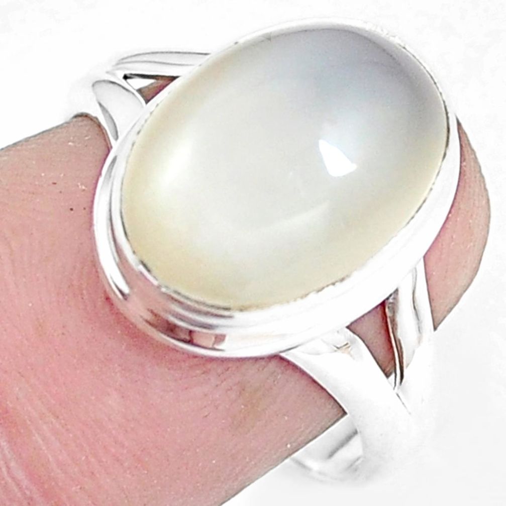 6.28cts natural white moonstone 925 silver solitaire ring jewelry size 8 m95634