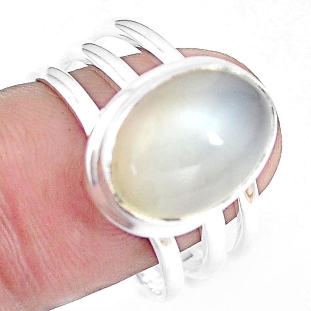 6.48cts natural white moonstone 925 silver solitaire ring size 9.5 m95637