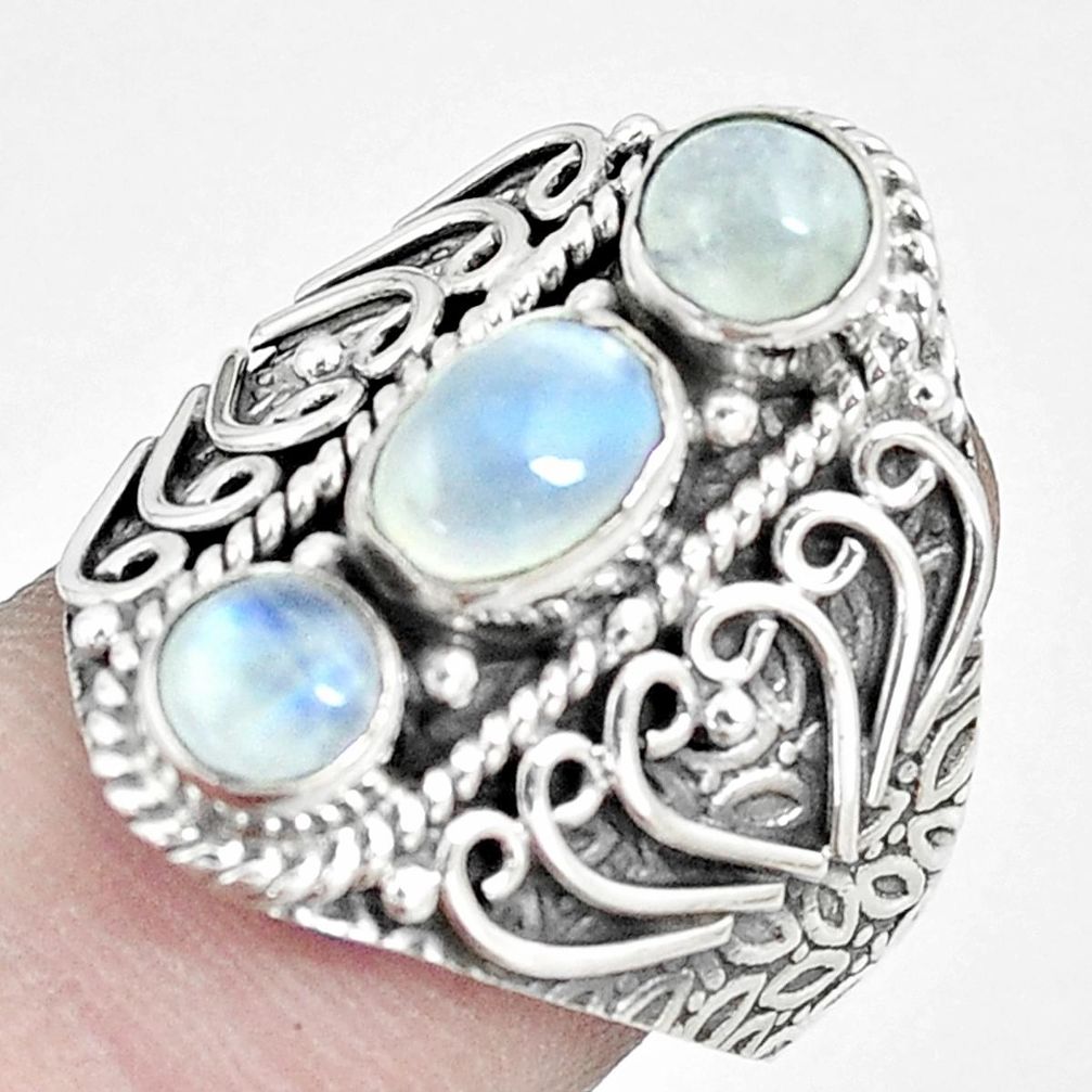 3.87cts natural rainbow moonstone 925 sterling silver ring jewelry size 8 m95790