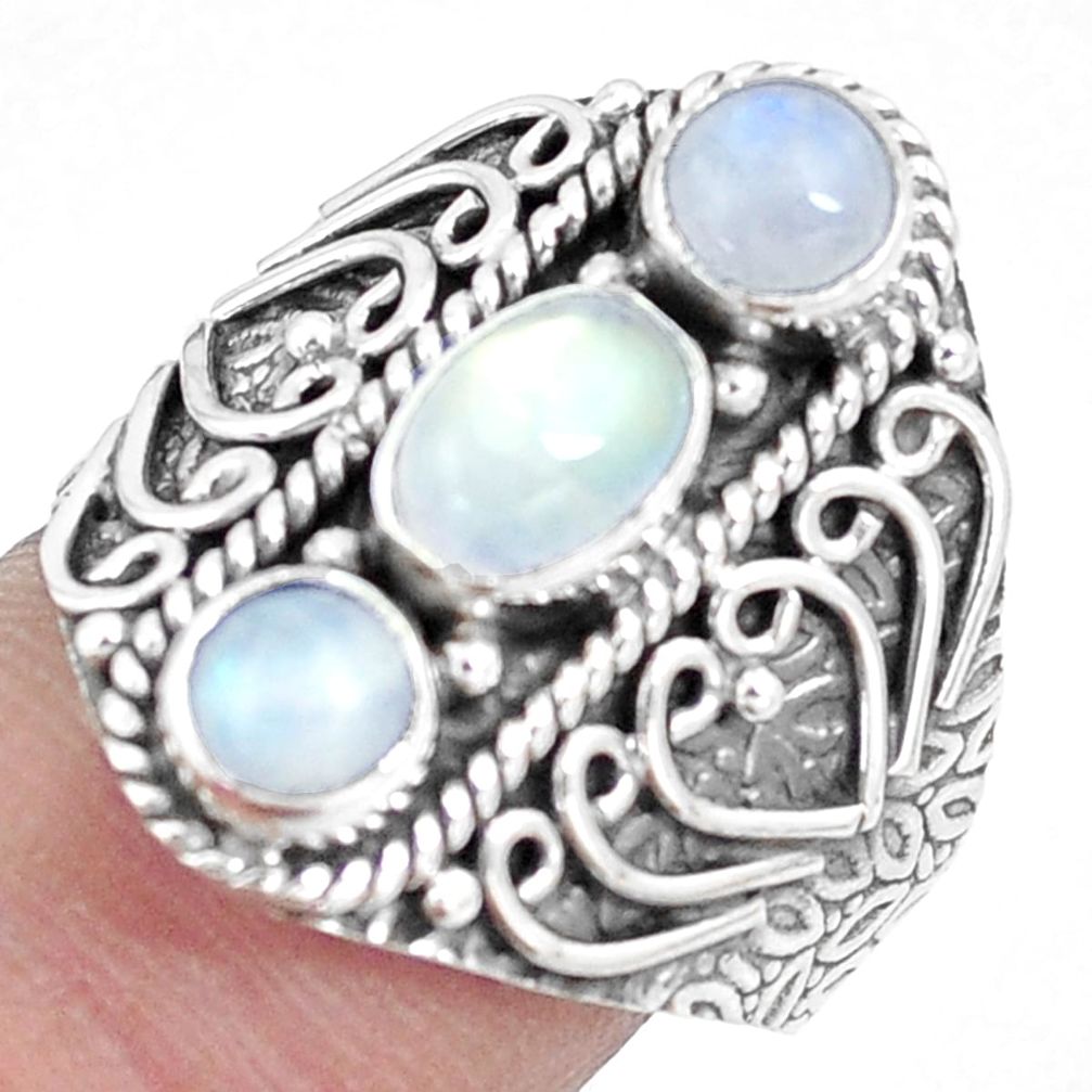 3.44cts natural rainbow moonstone 925 sterling silver ring size 8.5 m95792